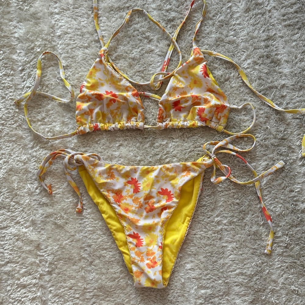 Amazon Yellow and Orange Floral Bikini Set